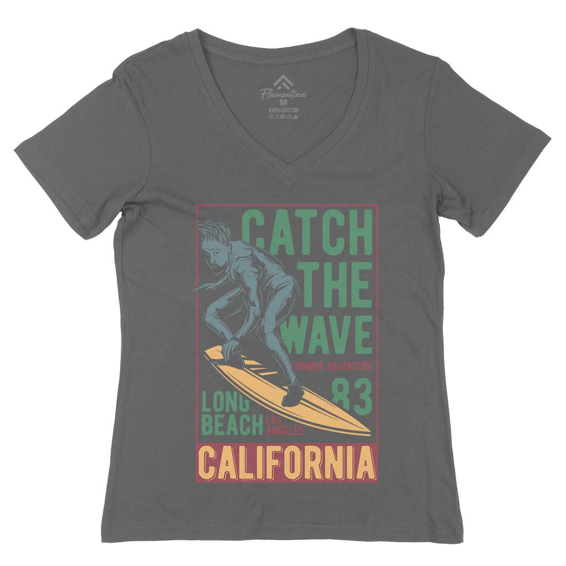 Catch The Wave Surfing Womens Organic V-Neck T-Shirt Surf B880