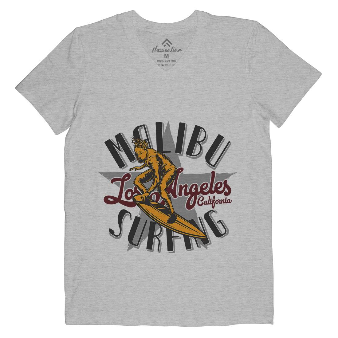 Malibu Surfing Mens V-Neck T-Shirt Surf B881