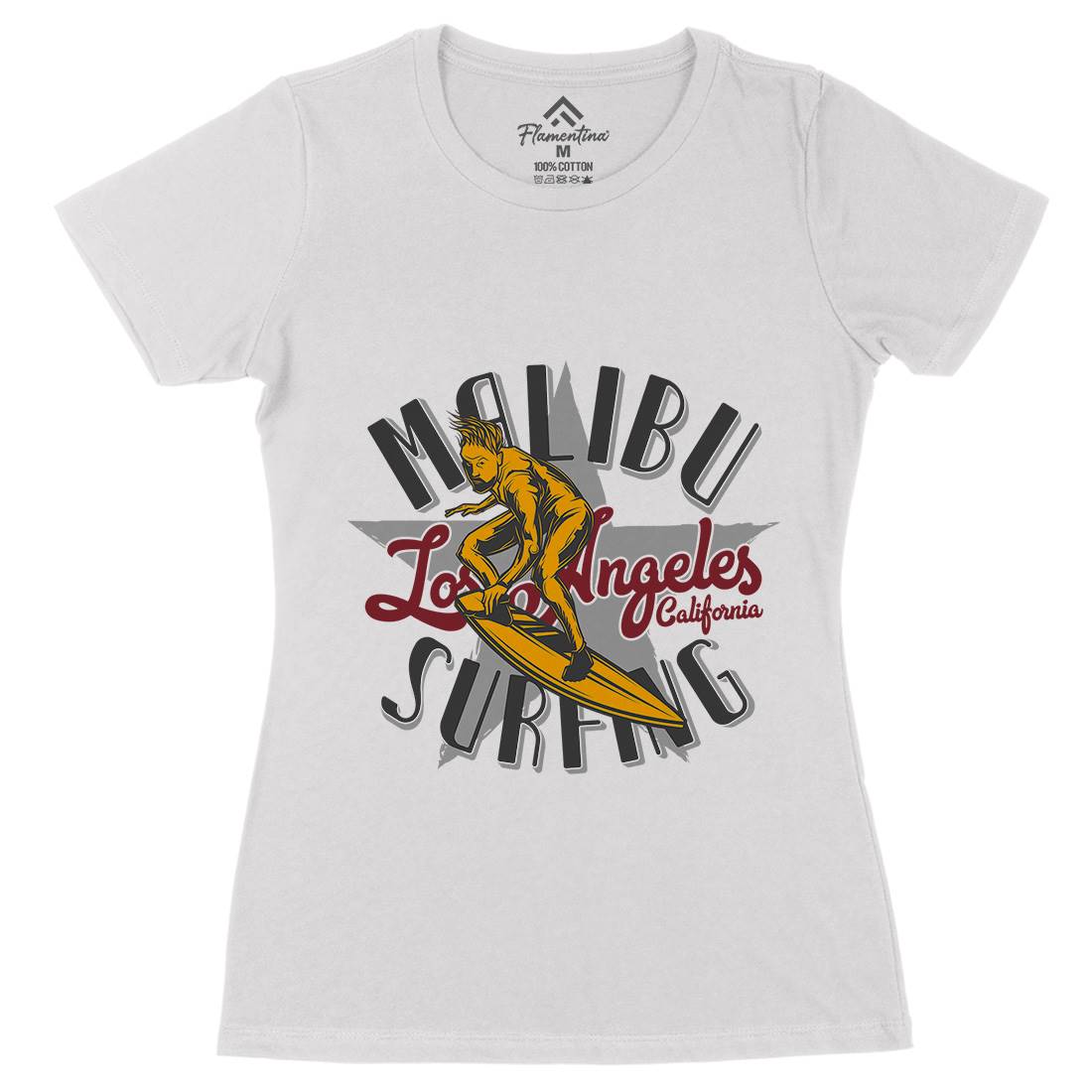 Malibu Surfing Womens Organic Crew Neck T-Shirt Surf B881