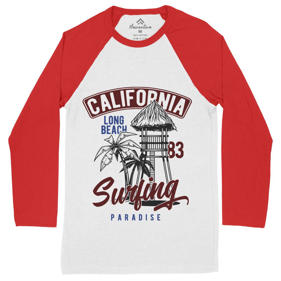 California Surfing Mens Long Sleeve Baseball T-Shirt Surf B882