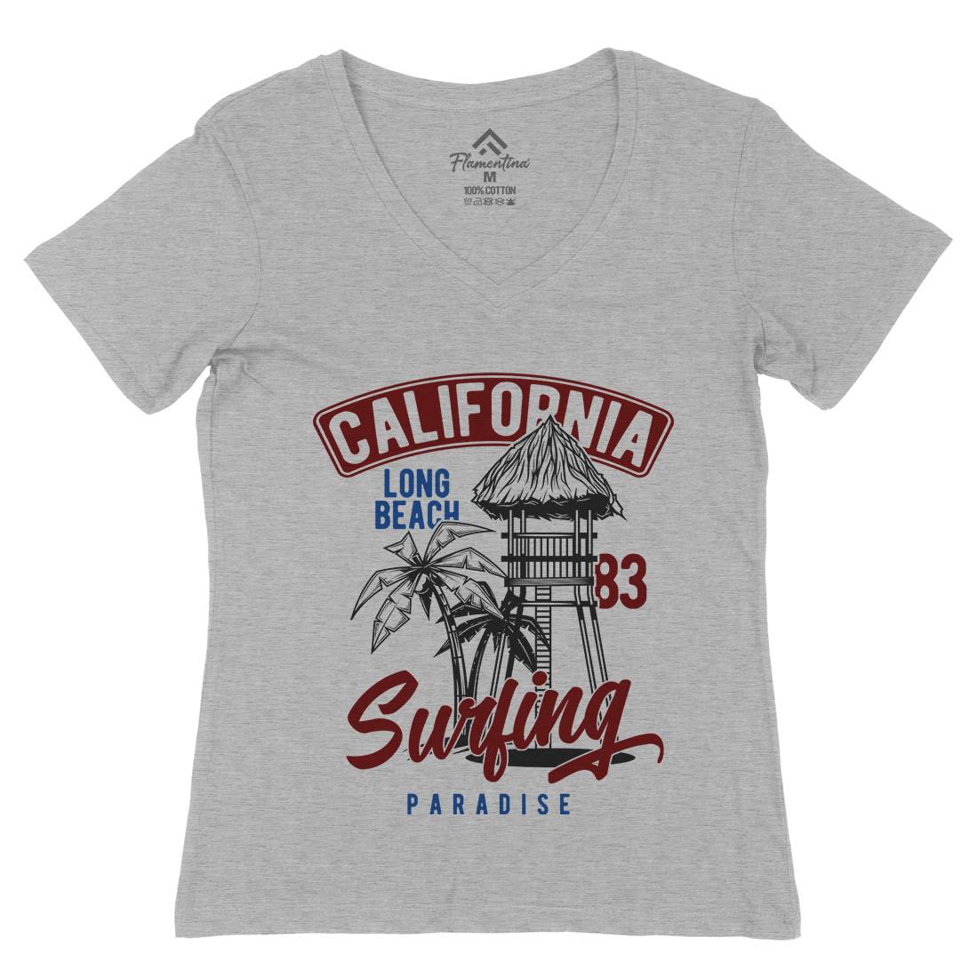 California Surfing Womens Organic V-Neck T-Shirt Surf B882