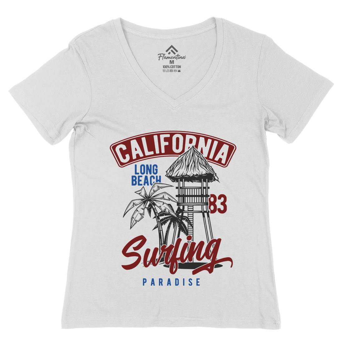 California Surfing Womens Organic V-Neck T-Shirt Surf B882