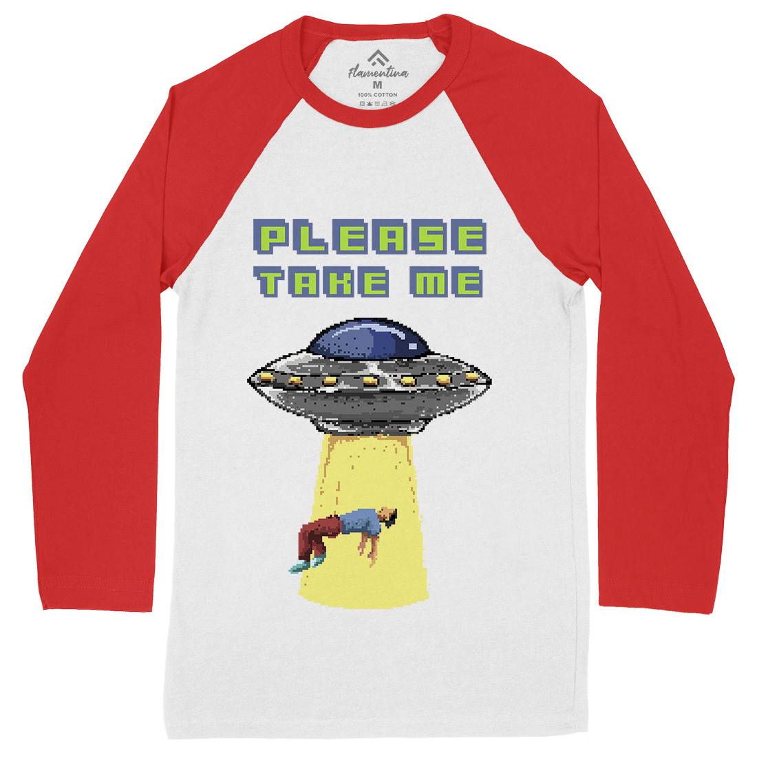 Alien Abduction Mens Long Sleeve Baseball T-Shirt Space B883