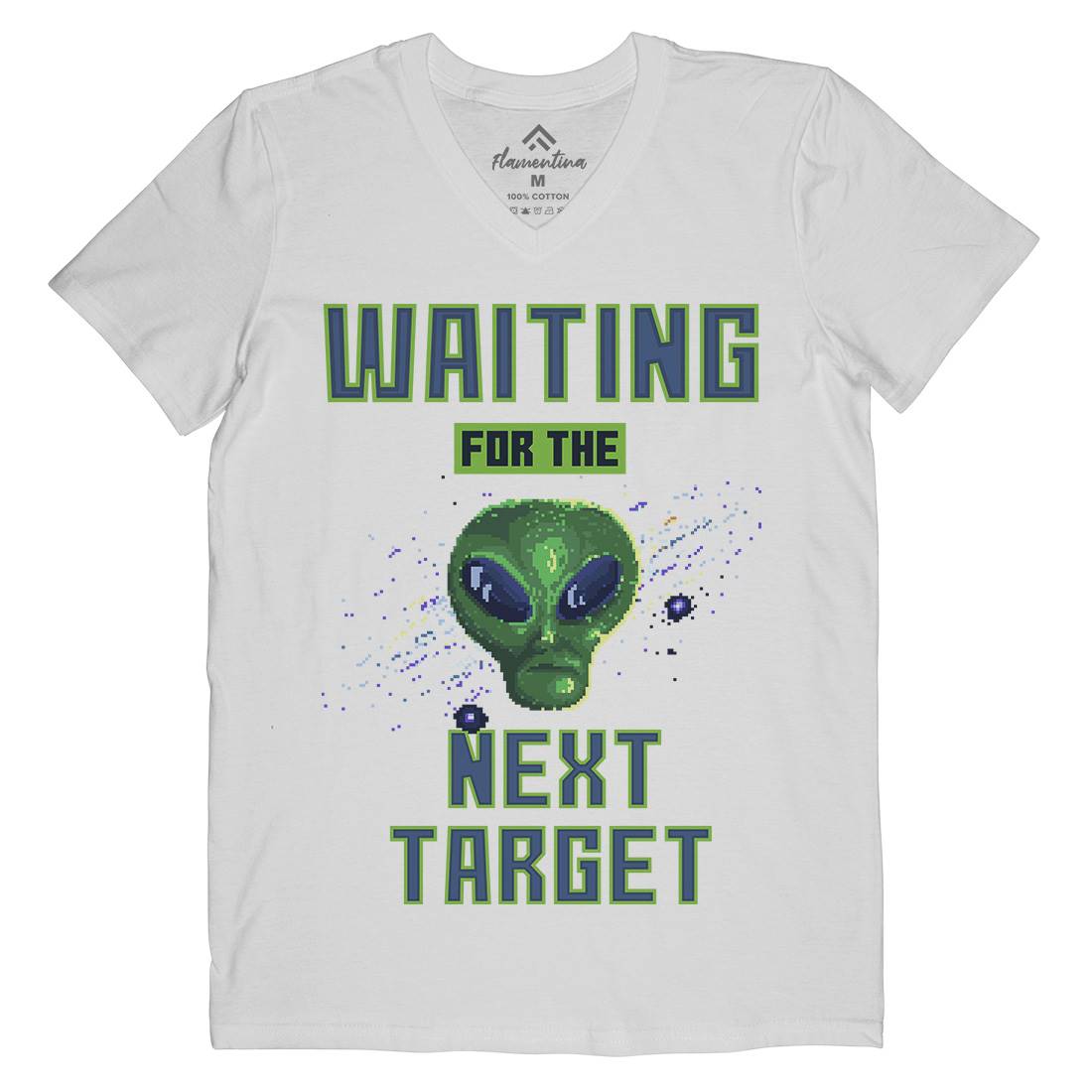 Alien Attack Mens Organic V-Neck T-Shirt Space B884