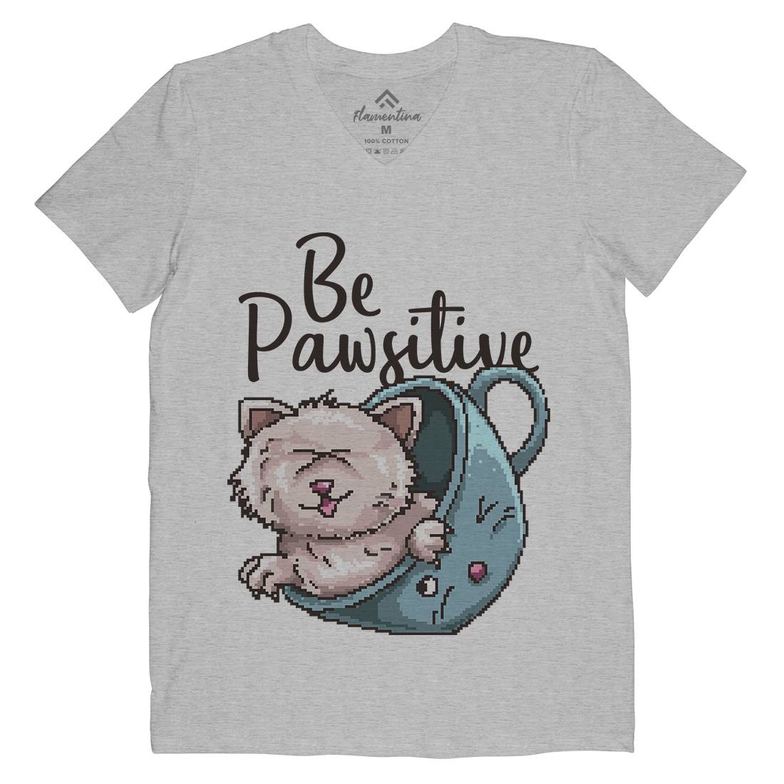Be Pawsitive Mens Organic V-Neck T-Shirt Animals B885