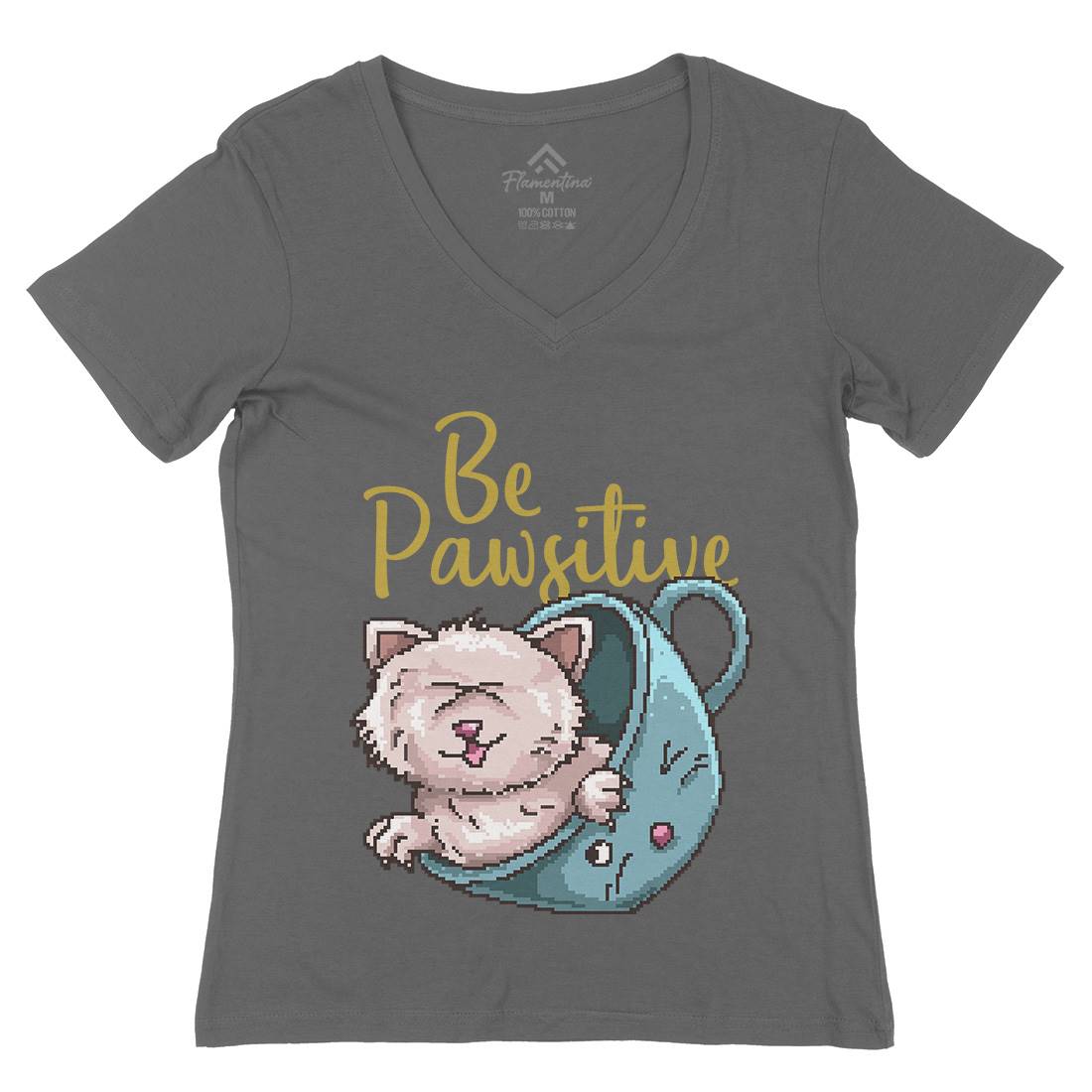 Be Pawsitive Womens Organic V-Neck T-Shirt Animals B885