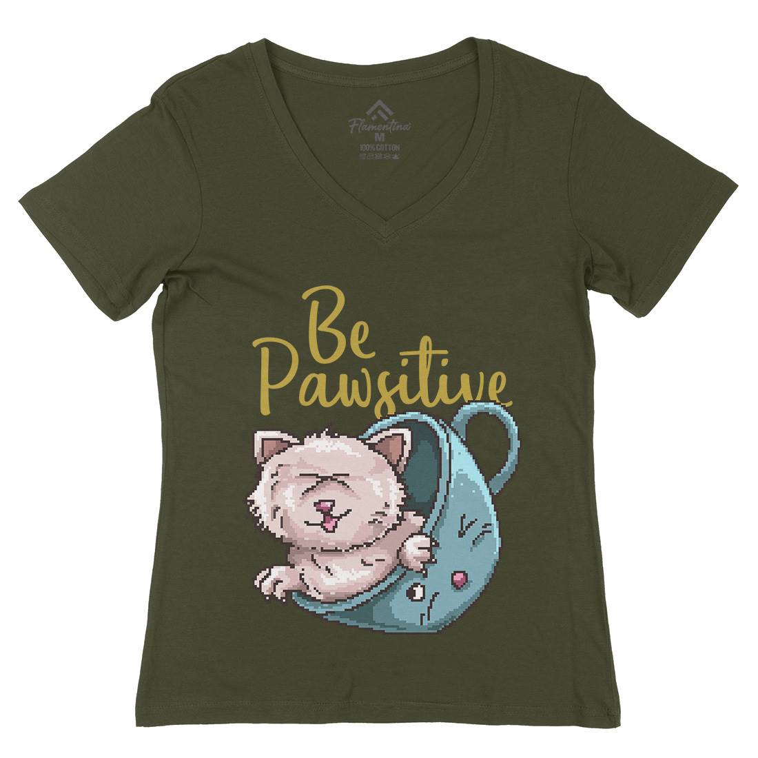 Be Pawsitive Womens Organic V-Neck T-Shirt Animals B885