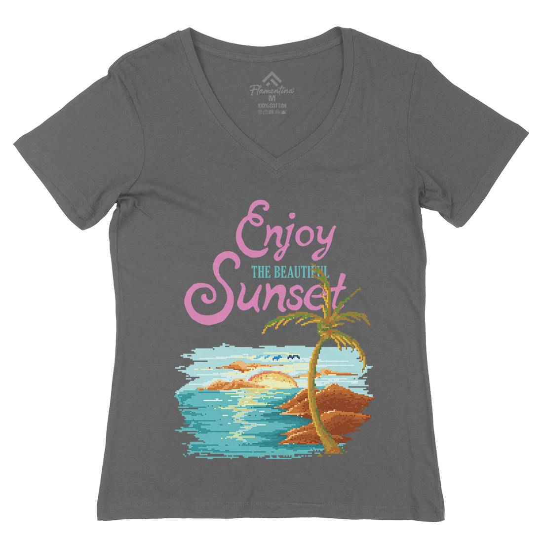 Beautiful Sunset Womens Organic V-Neck T-Shirt Nature B887