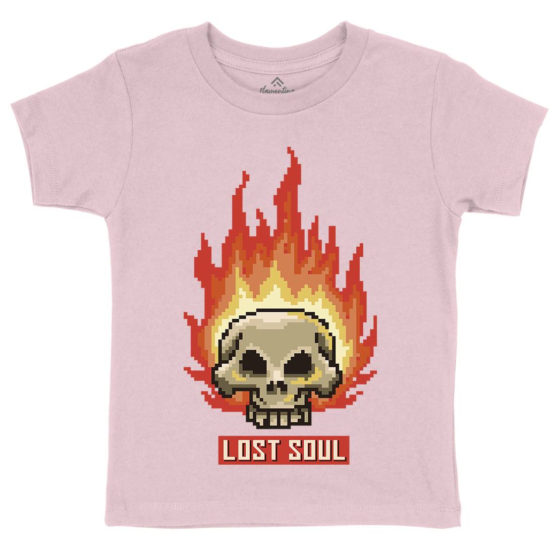 Burning Skull Lost Soul Kids Organic Crew Neck T-Shirt Retro B889