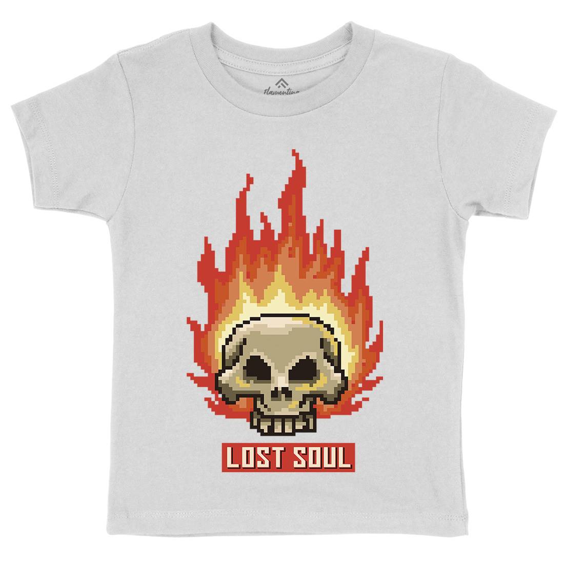 Burning Skull Lost Soul Kids Organic Crew Neck T-Shirt Retro B889