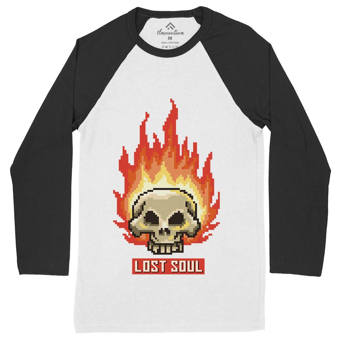 Burning Skull Lost Soul Mens Long Sleeve Baseball T-Shirt Retro B889