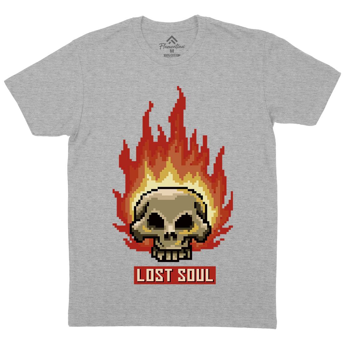Burning Skull Lost Soul Mens Organic Crew Neck T-Shirt Retro B889