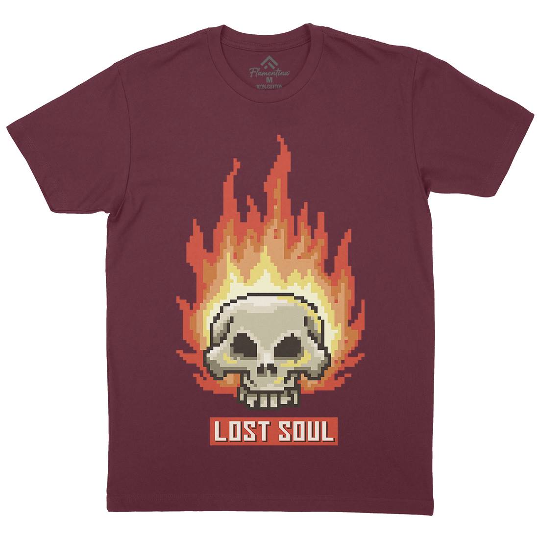 Burning Skull Lost Soul Mens Organic Crew Neck T-Shirt Retro B889