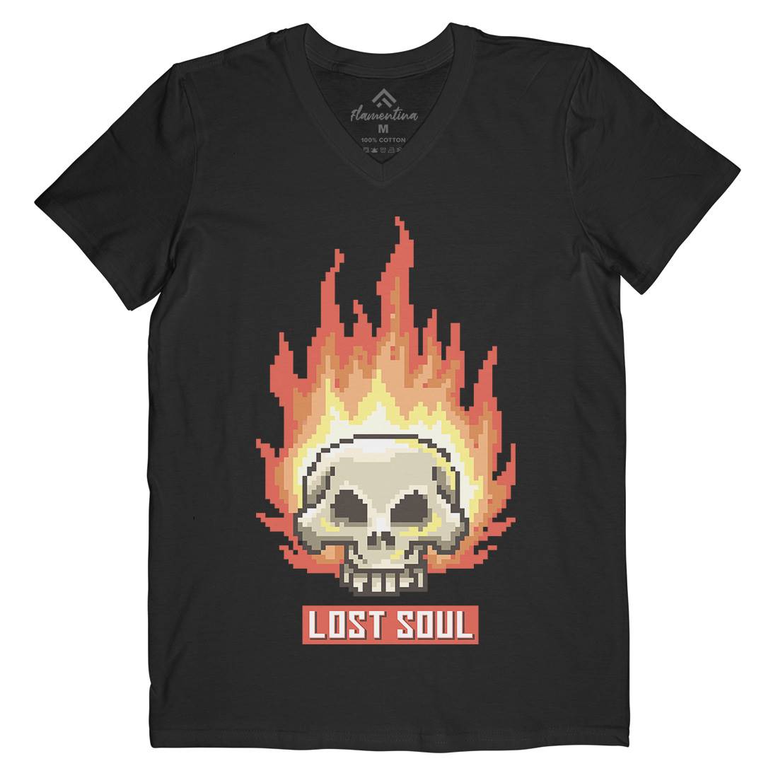Burning Skull Lost Soul Mens V-Neck T-Shirt Retro B889