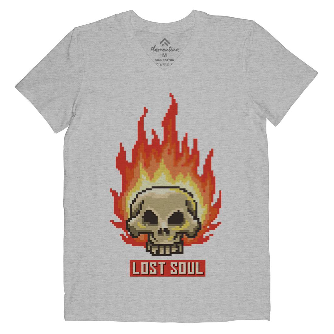 Burning Skull Lost Soul Mens Organic V-Neck T-Shirt Retro B889