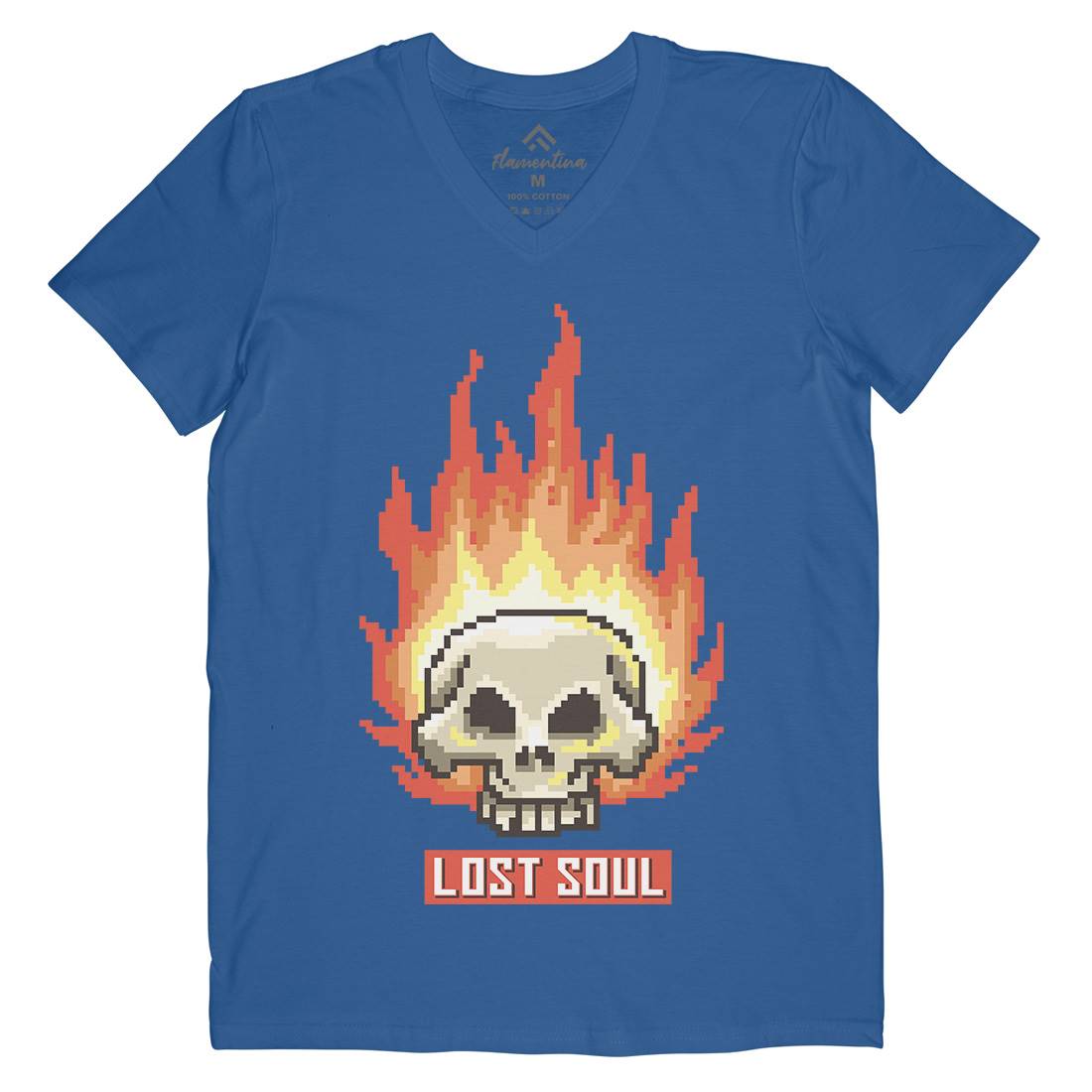Burning Skull Lost Soul Mens V-Neck T-Shirt Retro B889