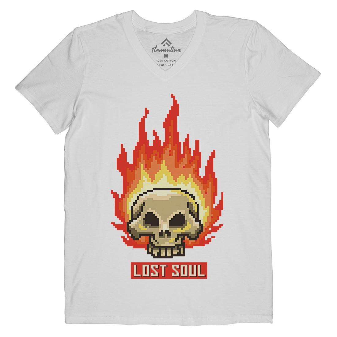 Burning Skull Lost Soul Mens Organic V-Neck T-Shirt Retro B889