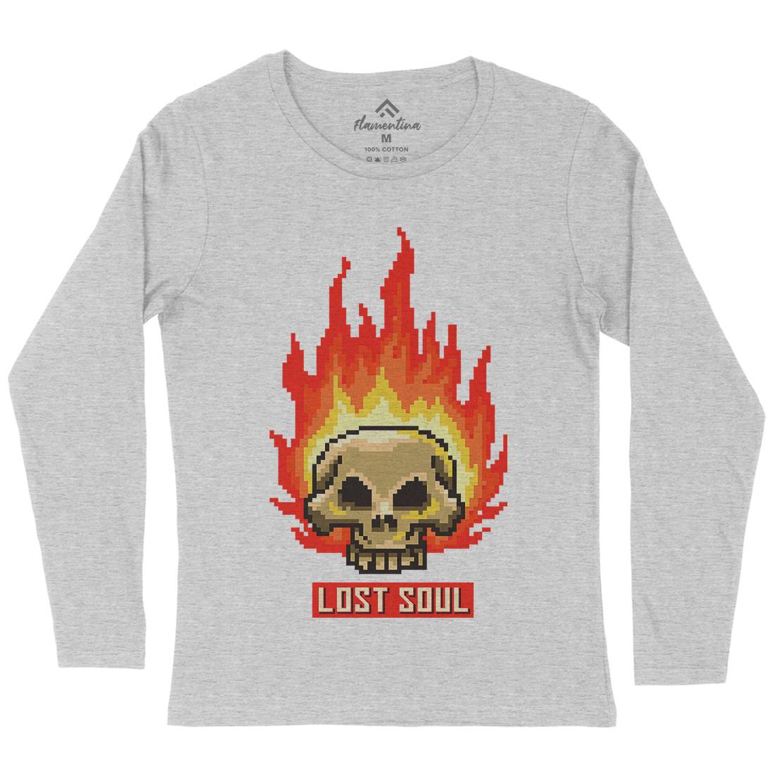 Burning Skull Lost Soul Womens Long Sleeve T-Shirt Retro B889