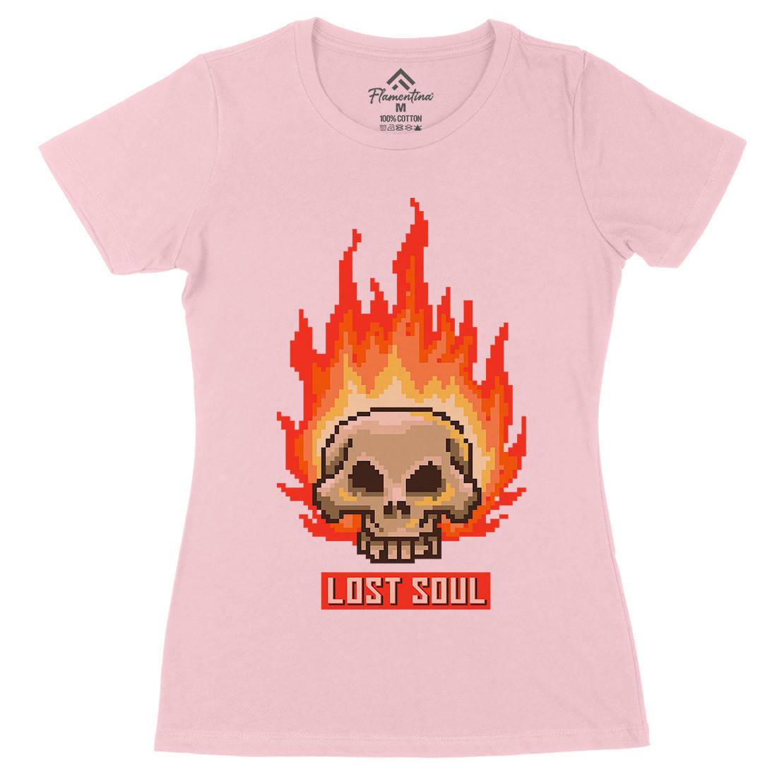 Burning Skull Lost Soul Womens Organic Crew Neck T-Shirt Retro B889
