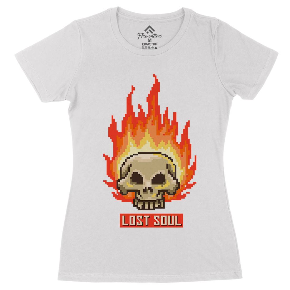 Burning Skull Lost Soul Womens Organic Crew Neck T-Shirt Retro B889