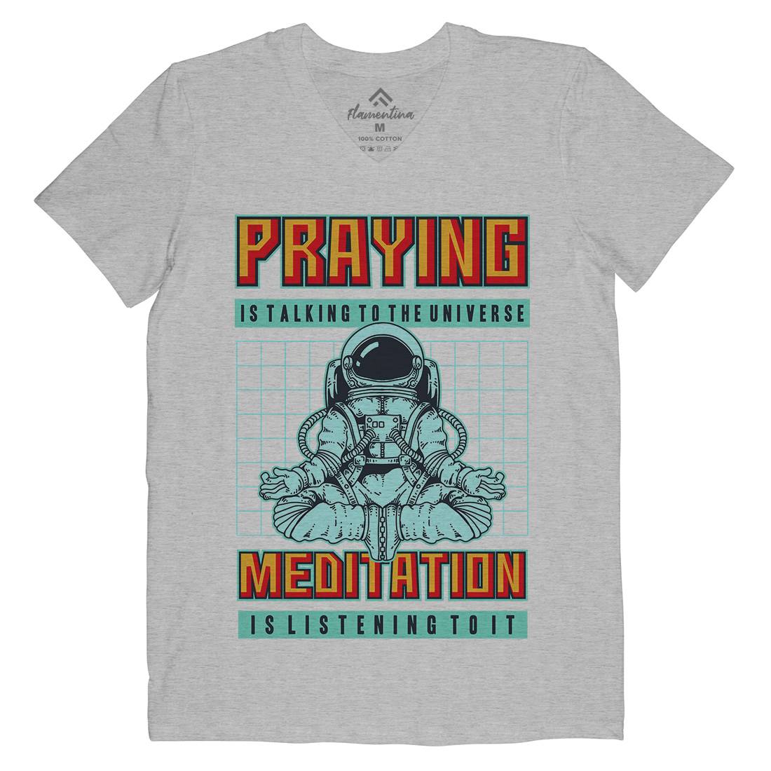 Cosmos Prayer Mens Organic V-Neck T-Shirt Space B891