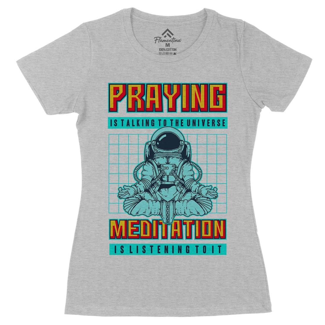 Cosmos Prayer Womens Organic Crew Neck T-Shirt Space B891