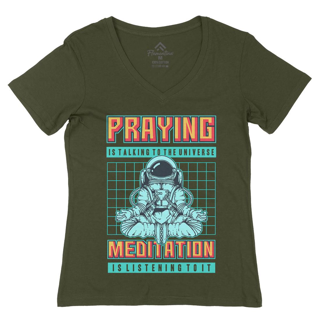 Cosmos Prayer Womens Organic V-Neck T-Shirt Space B891