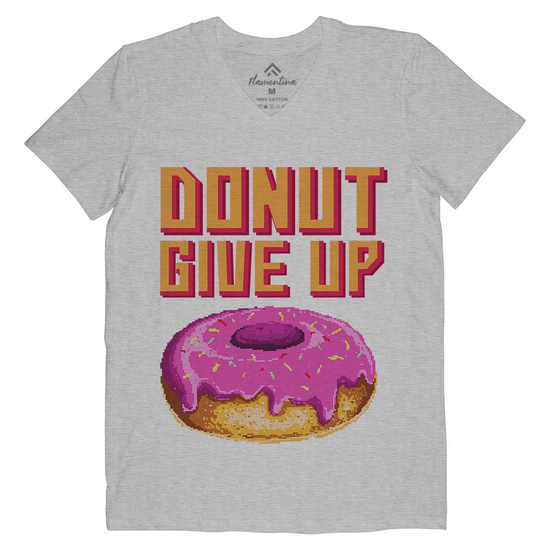Donut Give Up Mens V-Neck T-Shirt Food B895