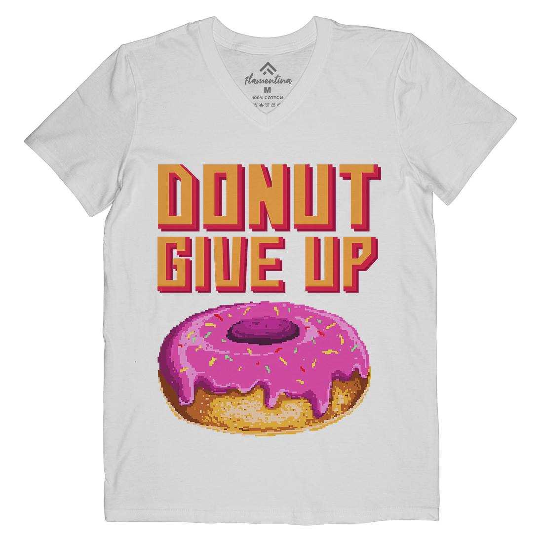 Donut Give Up Mens V-Neck T-Shirt Food B895
