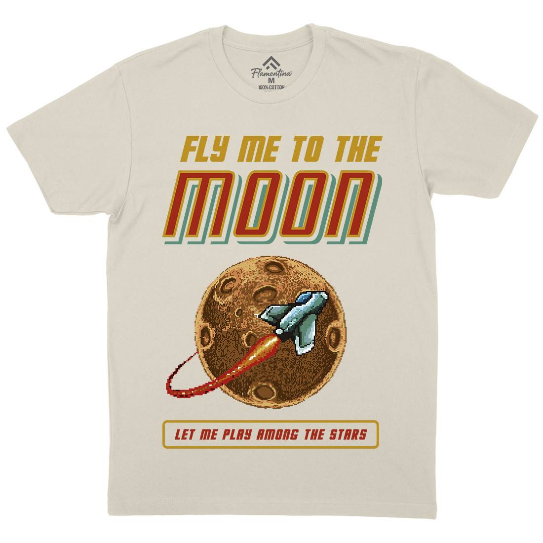 Fly Me To The Moon Mens Organic Crew Neck T-Shirt Space B897