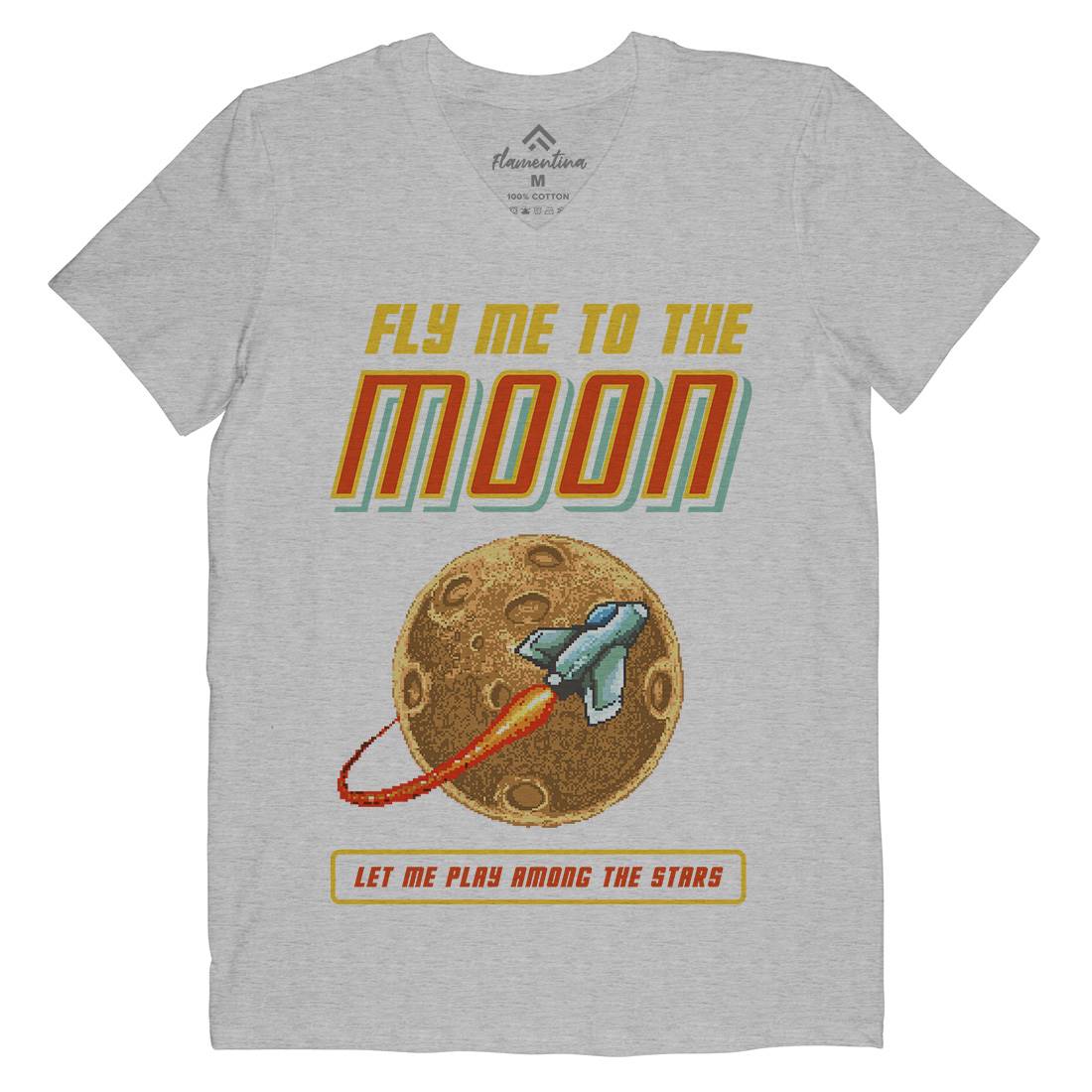 Fly Me To The Moon Mens Organic V-Neck T-Shirt Space B897