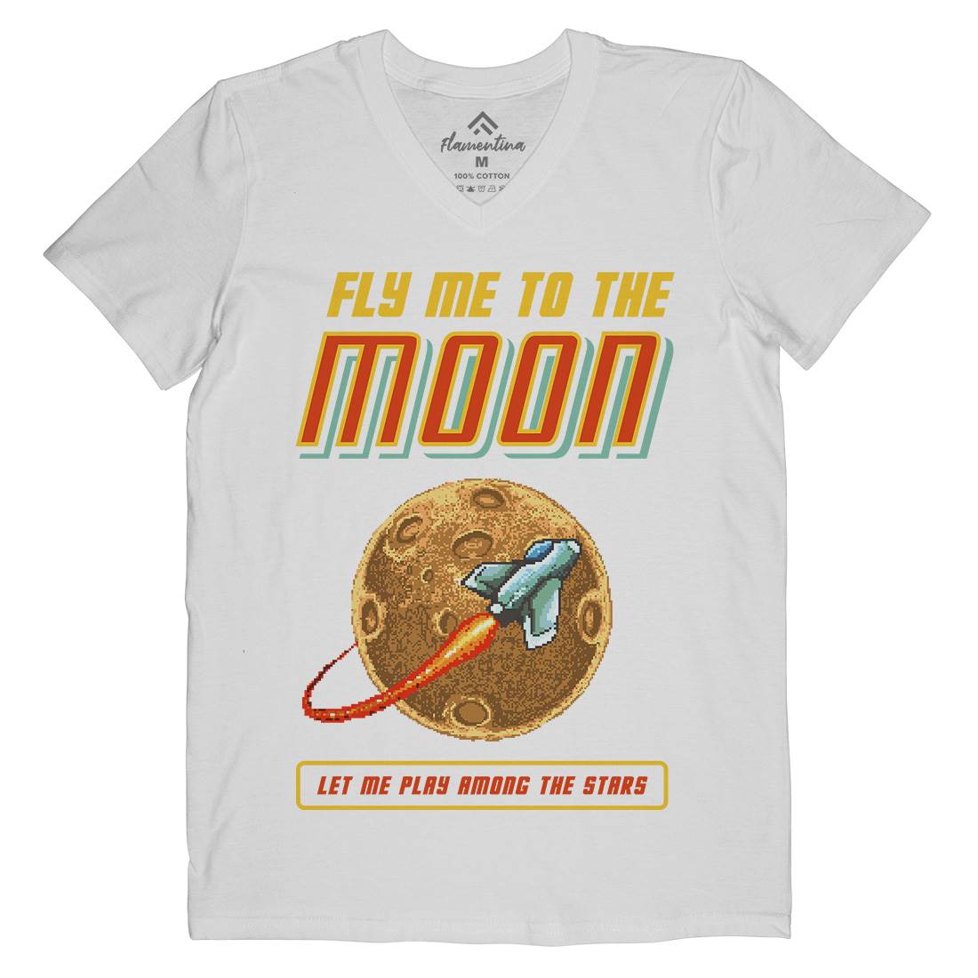 Fly Me To The Moon Mens Organic V-Neck T-Shirt Space B897