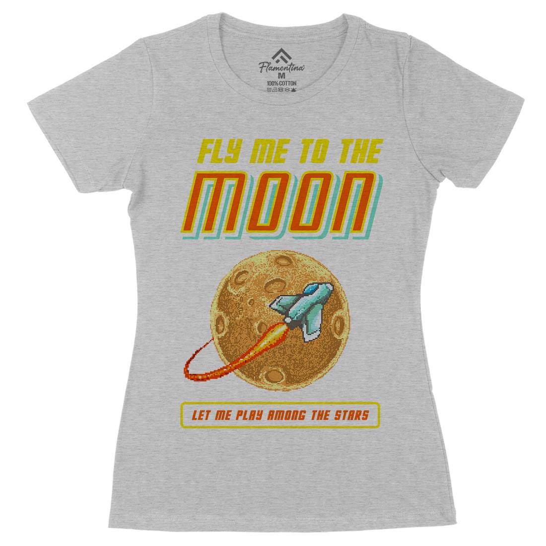 Fly Me To The Moon Womens Organic Crew Neck T-Shirt Space B897