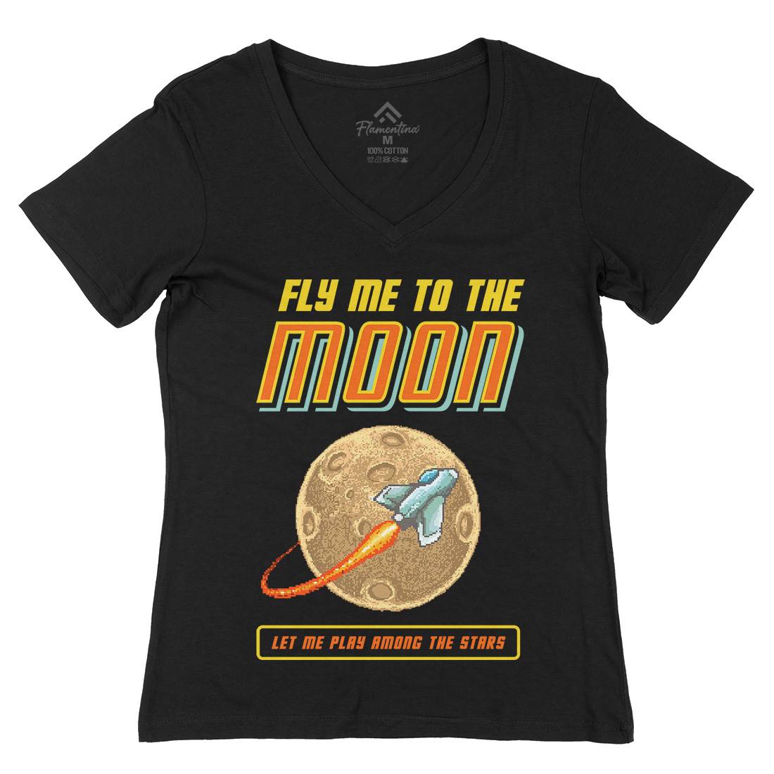 Fly Me To The Moon Womens Organic V-Neck T-Shirt Space B897