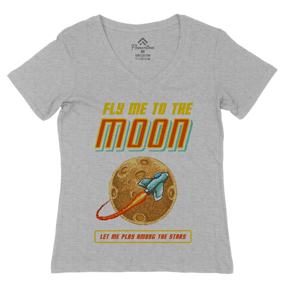 Fly Me To The Moon Womens Organic V-Neck T-Shirt Space B897