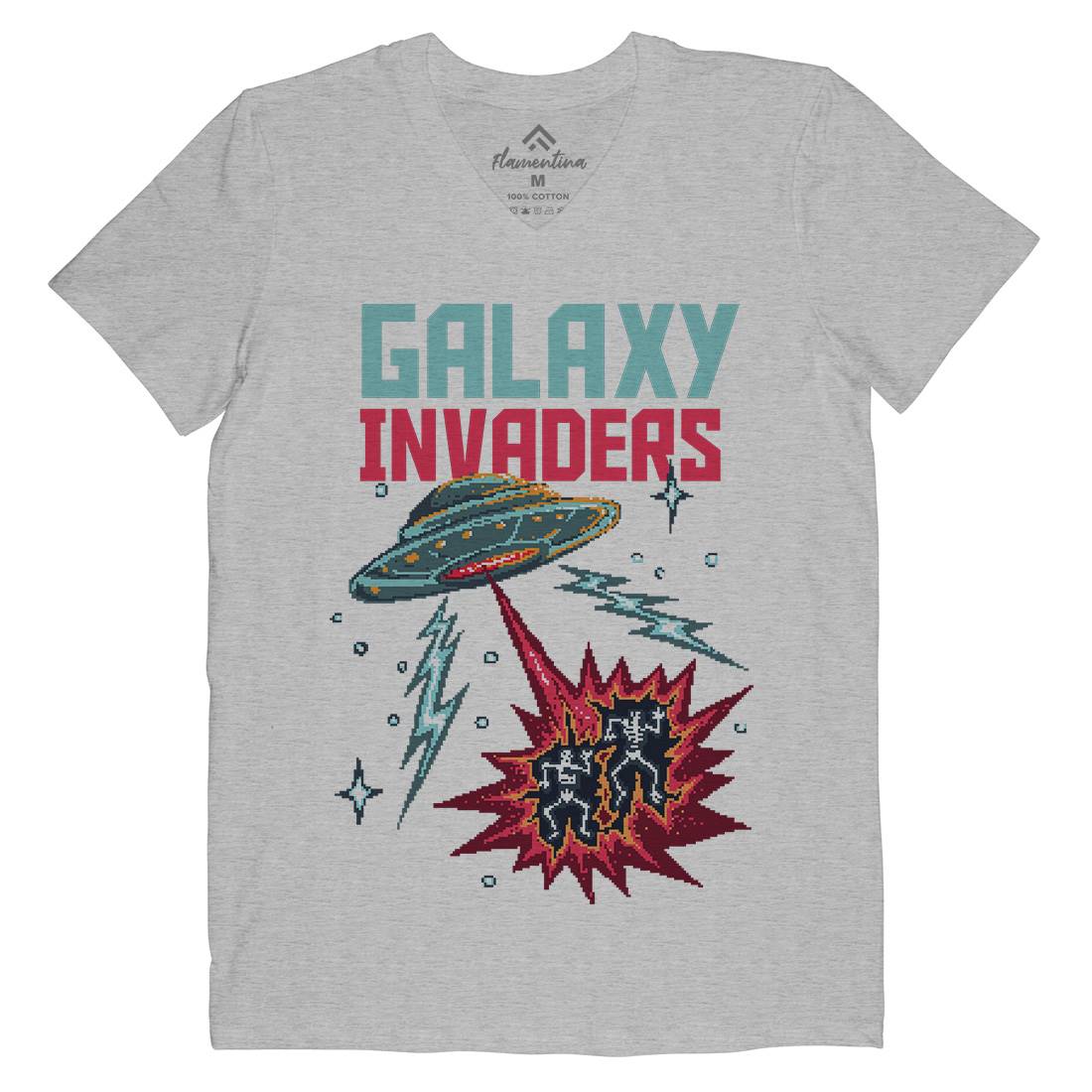 Invaders Mens Organic V-Neck T-Shirt Space B900