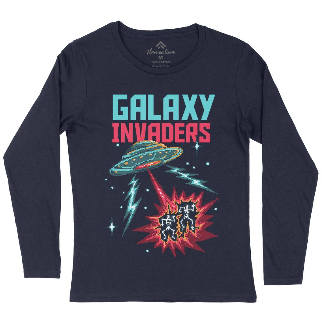 Invaders Womens Long Sleeve T-Shirt Space B900