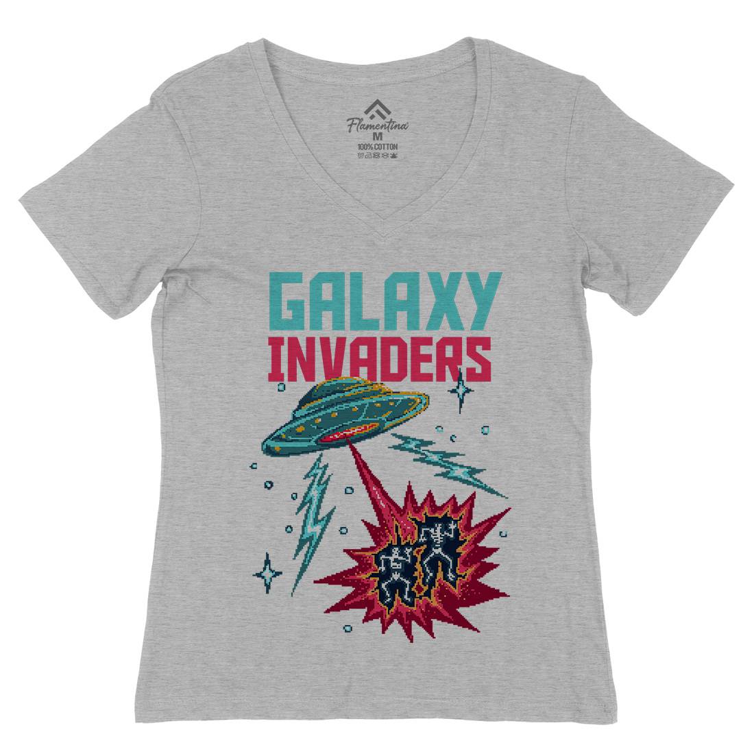 Invaders Womens Organic V-Neck T-Shirt Space B900