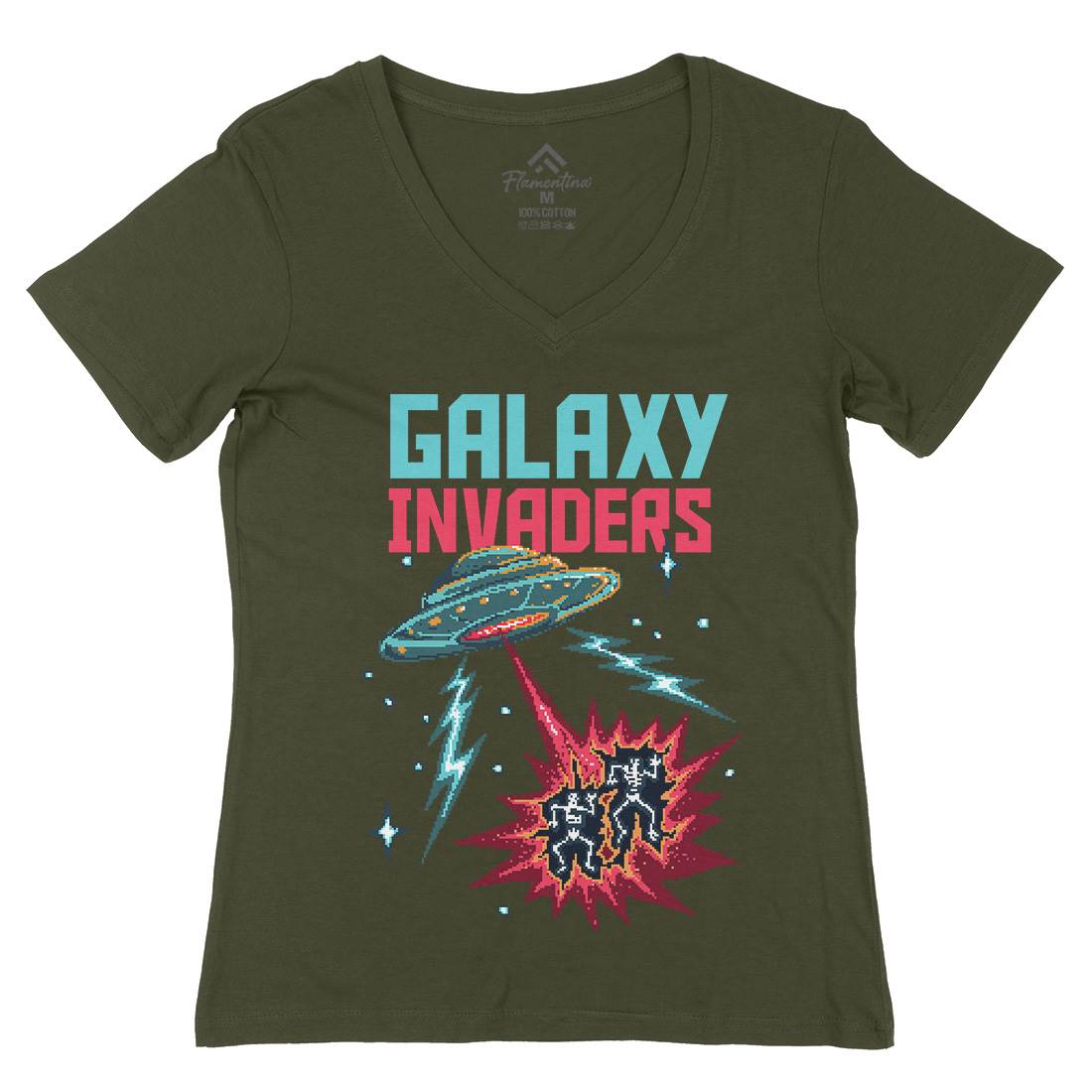 Invaders Womens Organic V-Neck T-Shirt Space B900