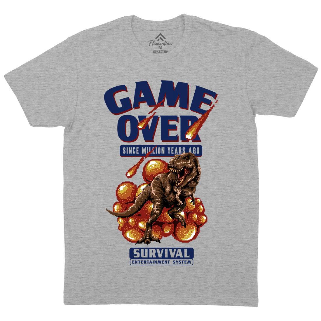 Game Over Dino Mens Organic Crew Neck T-Shirt Geek B902