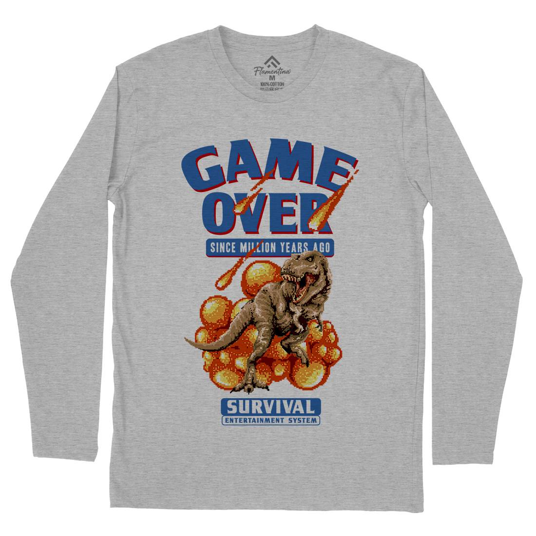 Game Over Dino Mens Long Sleeve T-Shirt Geek B902