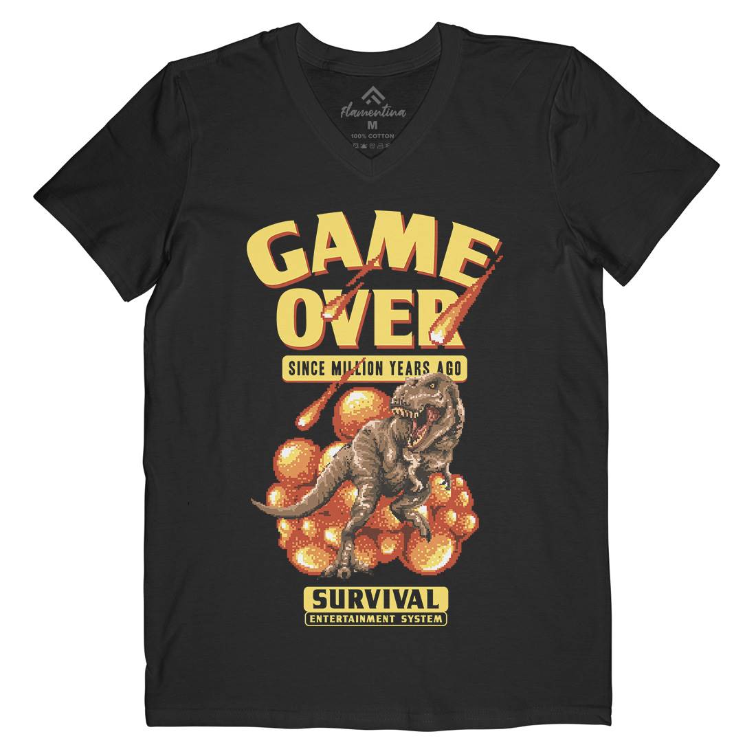 Game Over Dino Mens V-Neck T-Shirt Geek B902