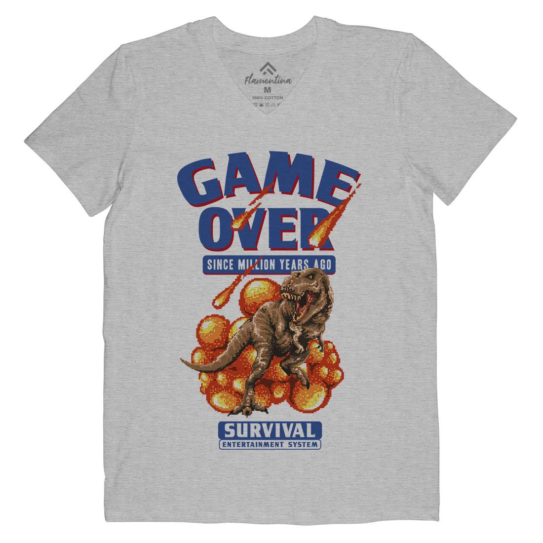 Game Over Dino Mens Organic V-Neck T-Shirt Geek B902