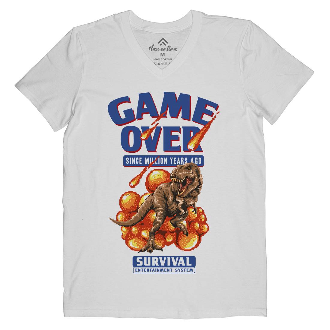 Game Over Dino Mens V-Neck T-Shirt Geek B902