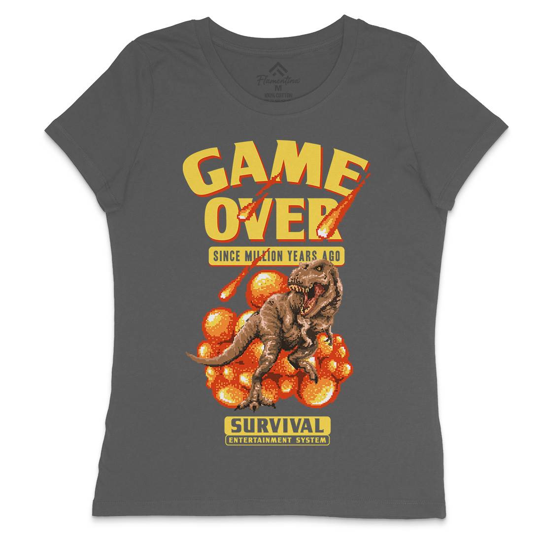 Game Over Dino Womens Crew Neck T-Shirt Geek B902