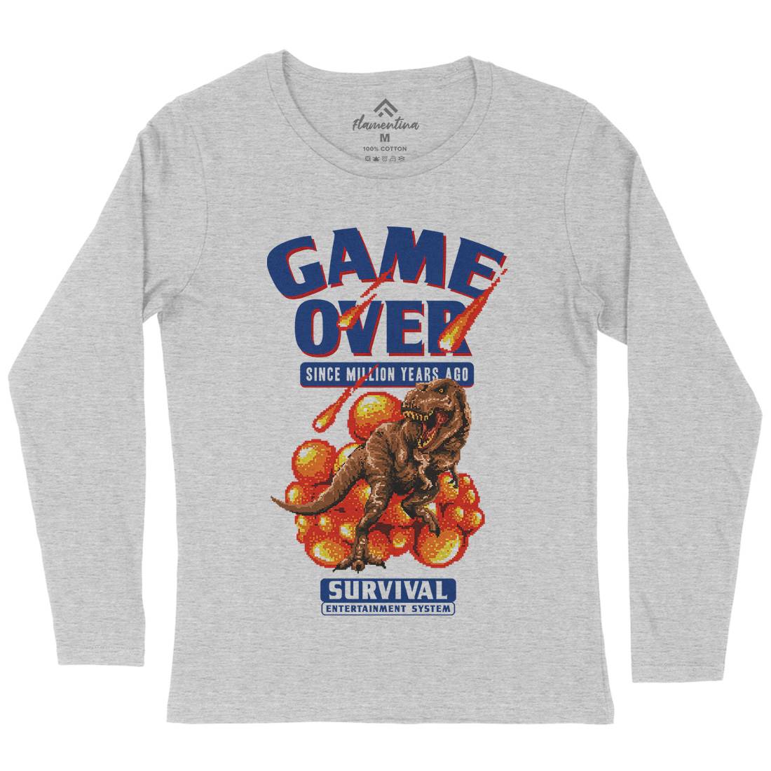 Game Over Dino Womens Long Sleeve T-Shirt Geek B902