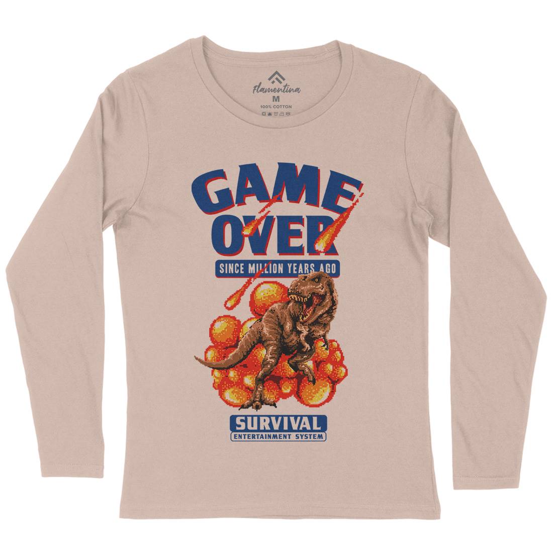 Game Over Dino Womens Long Sleeve T-Shirt Geek B902