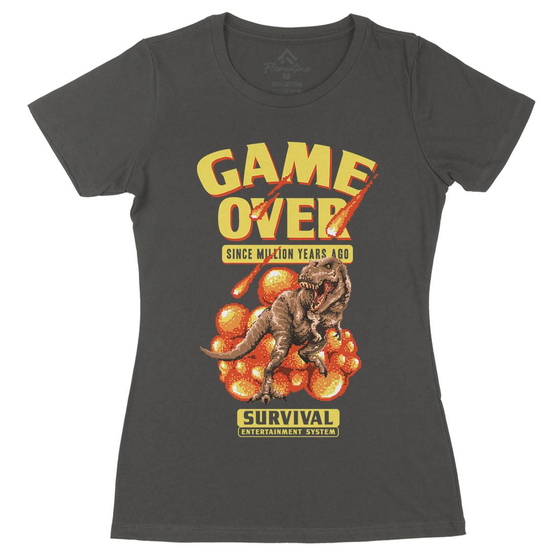 Game Over Dino Womens Organic Crew Neck T-Shirt Geek B902