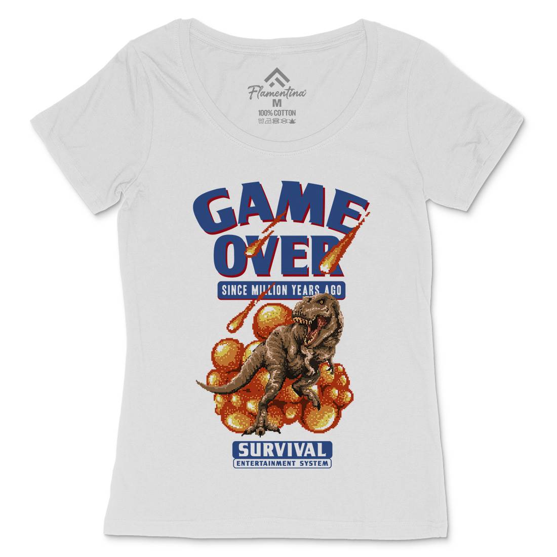 Game Over Dino Womens Scoop Neck T-Shirt Geek B902