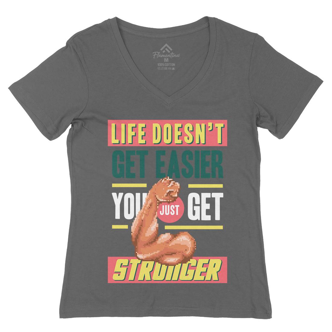 Get Stronger Womens Organic V-Neck T-Shirt Gym B904